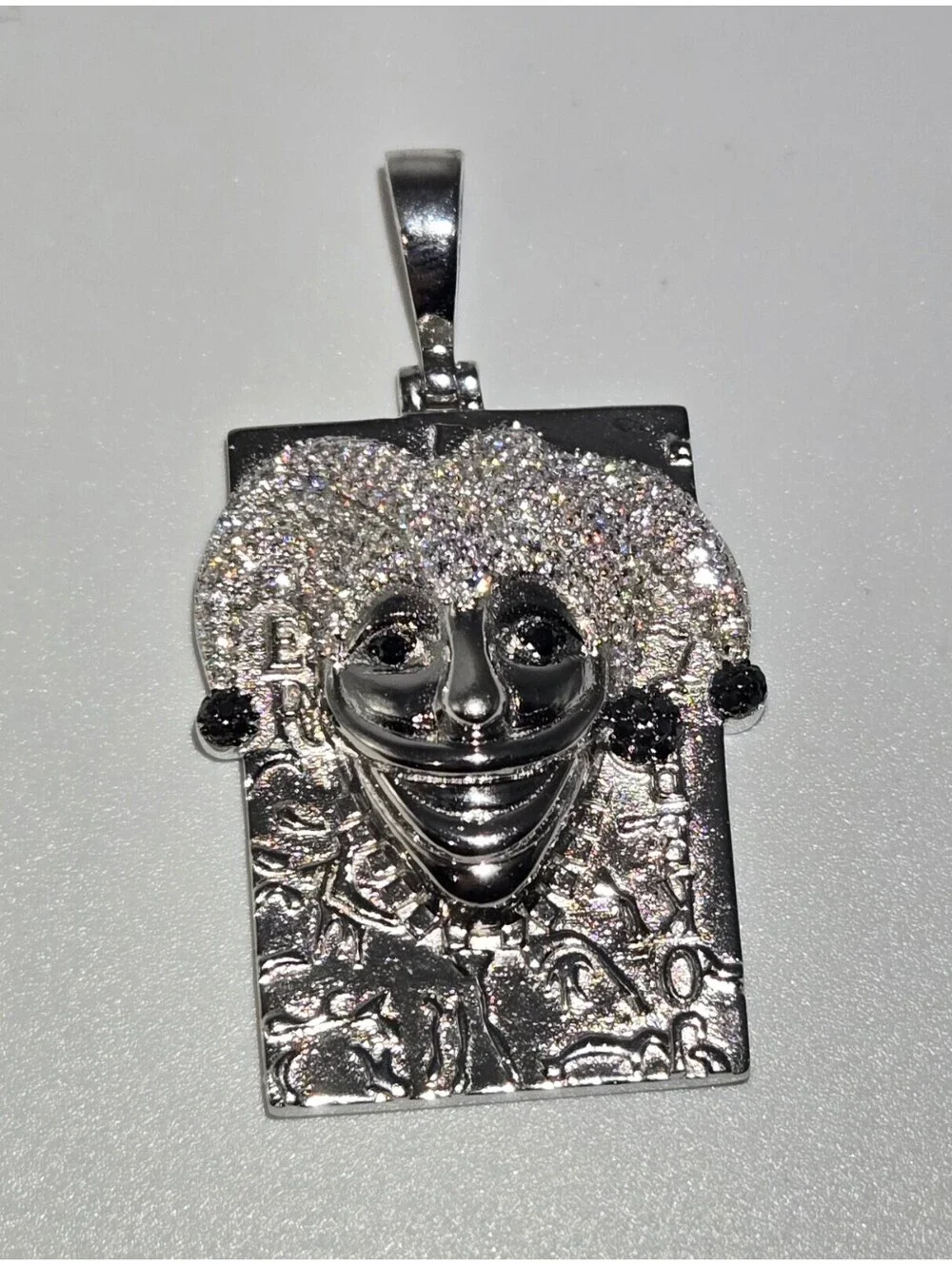 NEW Solid 925 Sterling Silver Joker Playing Card Pendant 4.0 CTW MOISSANITE Iced